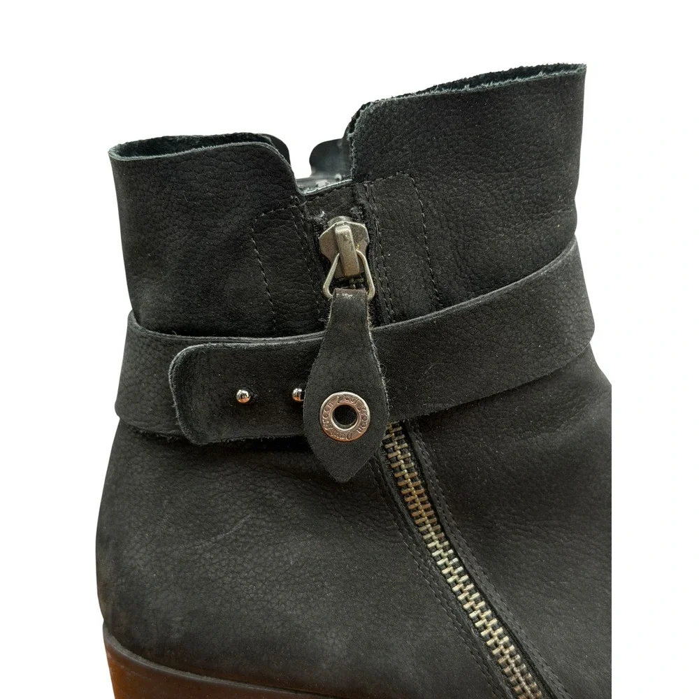 Paul Green Dallas Ankle Boot Women SZ 8 Black Moto Leather Block Heel Zip Vibram